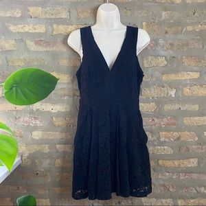 FREE PEOPLE ~ Deep V Black Lace Pleated Dress